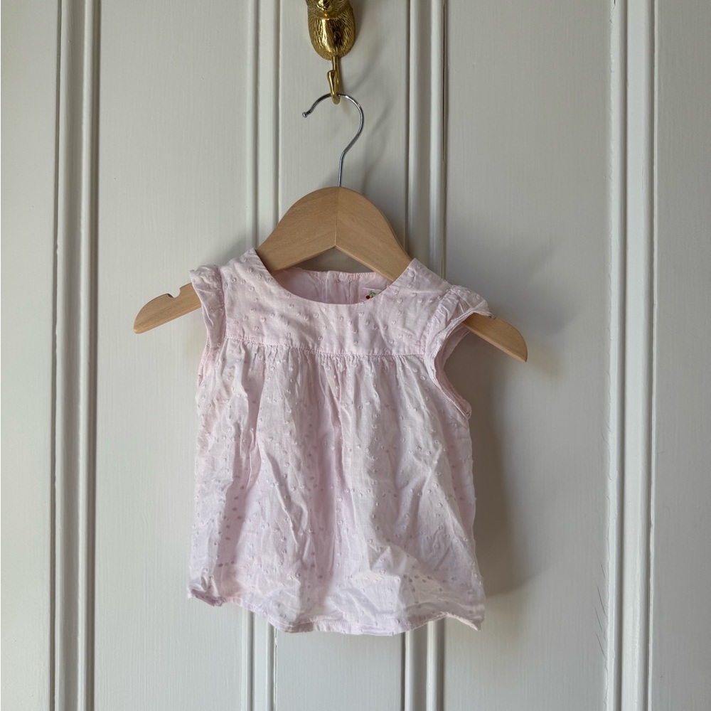 GUC Bonpoint Baby girl pink Swiss dot cotton voile blouse and bloomer set